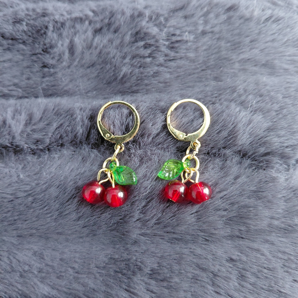 Cherry Charm Gold Earrings